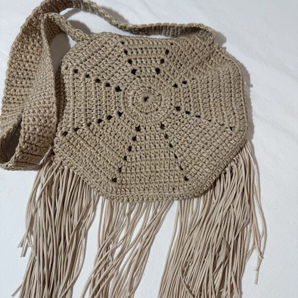 Bohemian Crochet Purse Hippy Boho Knit Fringe CottageCore Bag Festival Festival - Picture 8 of 13